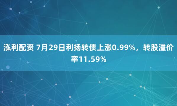 泓利配资 7月29日利扬转债上涨0.99%,转股溢价率11.59%